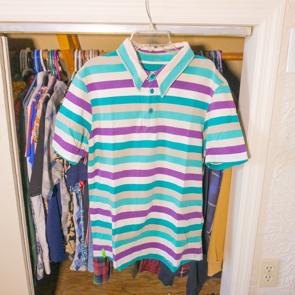 Vintage Striped Polo - Mens - Aqua / Purple - Large